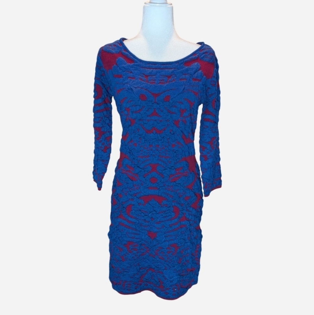 Pre-owned Blue Rain Long Sleeve Blue and Red Dress